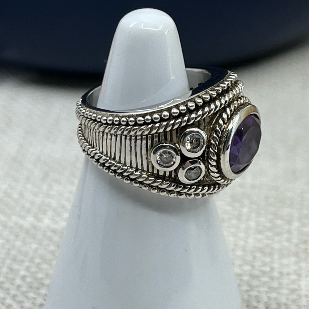 Vintage Judith Ripka Sterling Silver Amethyst Statement Ring – Size 5.75 - Picture 14 of 16